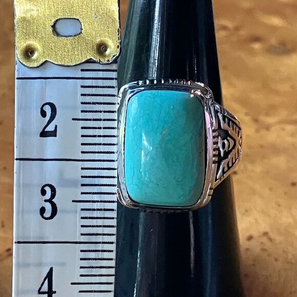 Natural Royston Turquoise Sterling Silver Eagle Ring Size 7 - Picture 7 of 9